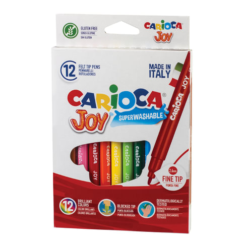 Фломастеры CARIOCA "Joy", 12 цветов, суперсмываемые, вентилируемый колпачок, картонная коробка, 40614