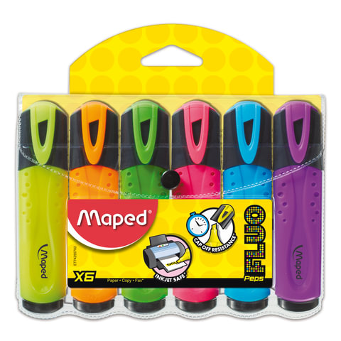 Набор текстовыделителей MAPED 6 шт., АССОРТИ, "Fluo Pep's Classic", линия 1-5 мм, 742557