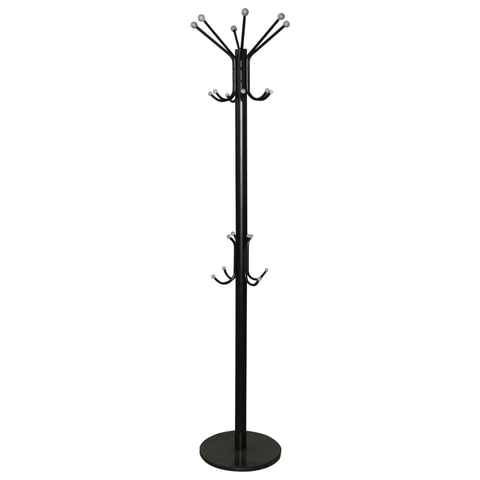 Вешалка-стойка SHT-CR450, 1,86 м, диск 37 см, 6 крючков + 4 дополнительных, металл/мрамор, черная
