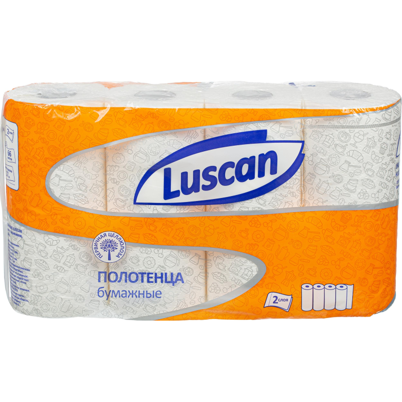 Полотенца бумажные LUSCAN бел цел 16,5-17м 2-сл.,с тиснением, 4рул./уп
